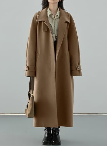 chouyatou Women's Winter Hidden Single Breasted Wool Coat Raglan Sleeve Business Long Wool Overcoat2