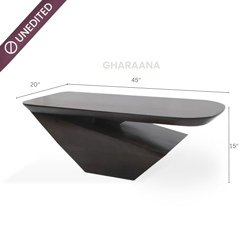 Image of Gharaana Gravity Modern Wooden Centre Table for Living Room (45x20x15) Solid Mango Wood | Dark Walnut Finish | Rectangular Luxury Contemporary Coffee Table
