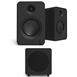 Kanto REN MB Bluetooth Powered Bookshelf Speakers - Matte Black Pair with a SUB8VMB Sealed Powered 8