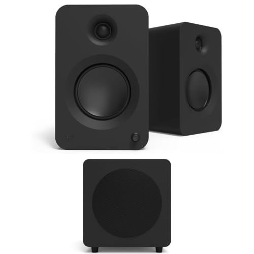 Kanto REN MB Bluetooth Powered Bookshelf Speakers - Matte Black Pair with a SUB8VMB Sealed Powered 8