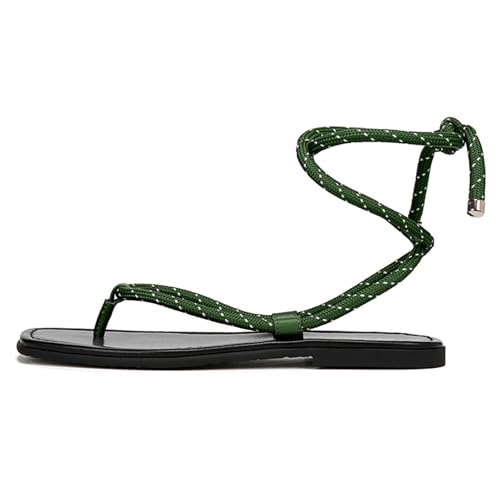 Image of Rope Flat Sandals for Women Strappy Open Toe Thong Sandals Summer Slingback Slip On Slide Sandals with Adjustable Strap