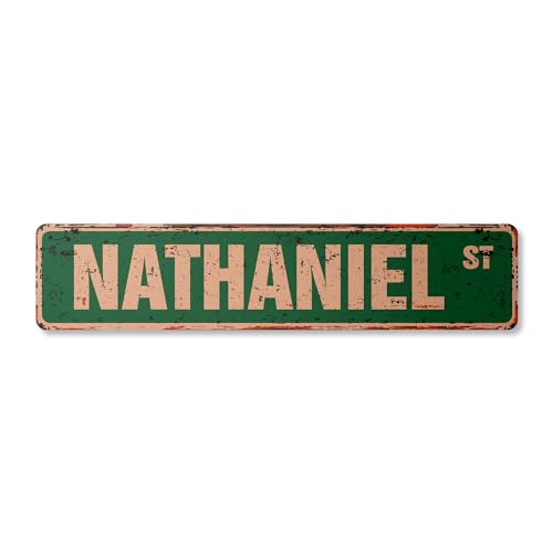Nathaniel Vintage Plastic Street Sign Childrens Name Room Sign |