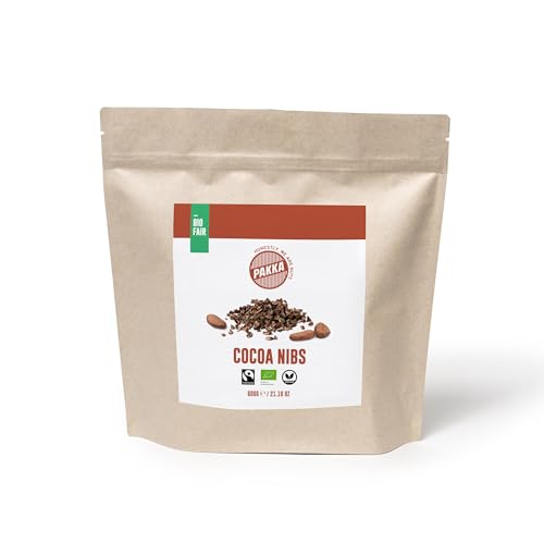 PAKKA Bio Fairtrade Kakao Nibs 600g Öko & Fair Cacao Cocoa Nibs direkt hergestellt und abgefüllt vom Produzenten in Kolumbien vegan 600 g (1er Pack))