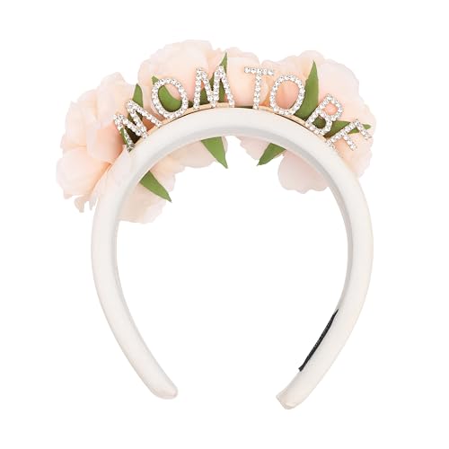 YOUAME Floral Mom To Be Headband - Baby shower Mummy Head wear Photo Props, Blush pink flower mummy to be party headband, Baby Shower Accessory