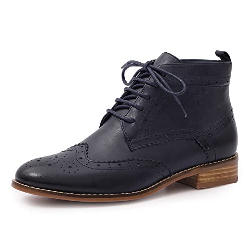 Image of Mona flying Women's Leather Brogue Ankle Boots Lace-up Oxford Booties
