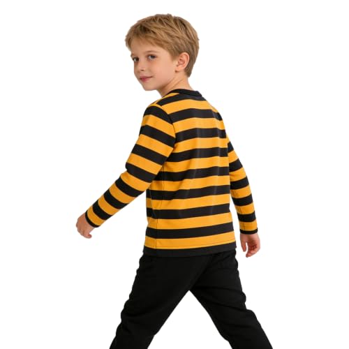 Image of LittleSpring Unisex Kids Long Sleeve Striped Tee Shirt Tagless Crew Neck Cotton T-Shirt