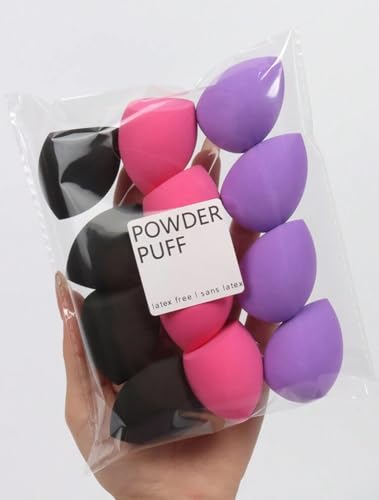 Latex-Free Makeup Sponges, 12 Piece Set, Black Pink Purple Beauty Blenders
