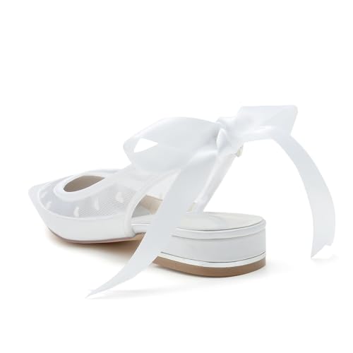 Elegant 2.5cm Women's Wedding Flats Satin Pointed Toe Slingback Slip-on Pumps with Ribbon for Bride, Bridesmaid & Formal Events3