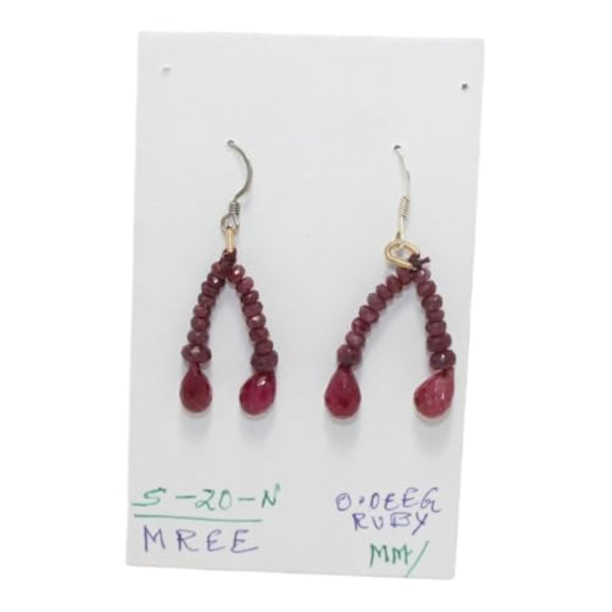 Women's 925 Sterling Silver Natural Ruby Bead Earrings, Handmade