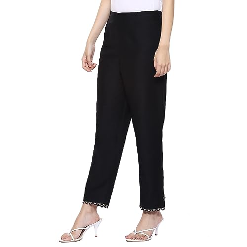Image of BIBA Women Polyester Slim Dyed Pants