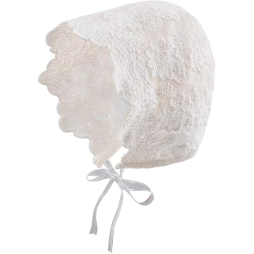 NHQZ 1 Pezzo Berretto in Pizzo per Bambine con Nastro Regolabile Motivo, Floreale Bianco Copricapo Adorabile, Cappello...