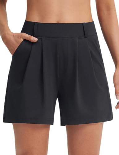 baleaf Womens Dressy Casual Shorts 5 High Waisted Summer Lounge Tailored Pleated Trouser Shorts with Pockets Black M