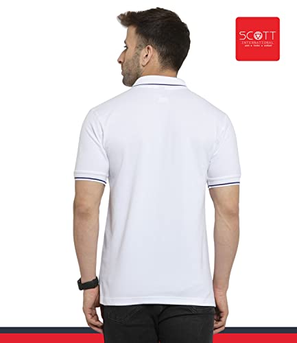 Image of Scott International Men's Organic Cotton Regular Fit Polo T-Shirt (White with Blue, Medium)