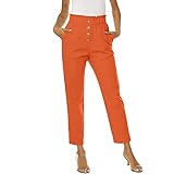 lcziwo Linen Capri Pants for Women Summer Casual Button Down Elastic Waist Cropped Tapered Trousers