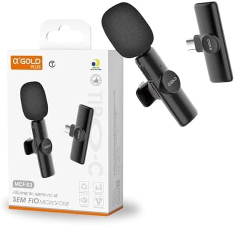 Microfone de Lapela Sem Fio GOLD com Redução de Ruído Linha PREMI...