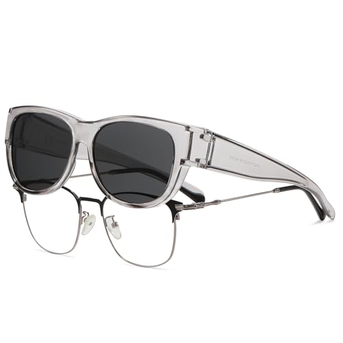HAOLOTA Fit Over Glasses Sunglasses for Women Polarized, Trendy Cat Eye Sunglasses Wear Over Glasses, UV Protection Size M C11 Grey/Grey