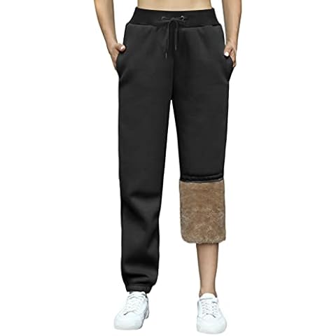 TOMEEK Women Joggers Tracksuit Bottoms Women's Sherpa Lined Sweatpants Warm Winter Trousers Joggers with Pockets Fleece, Black, Size L Cover