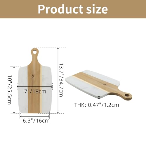 Tabla de cortar rectangular de madera acacia y mármol blanco miniatura 2