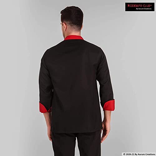 KODENIPR CLUB Men's and Women's Black Chef Coat Red Contrast,Poly/Cotton,Size (Small(36))