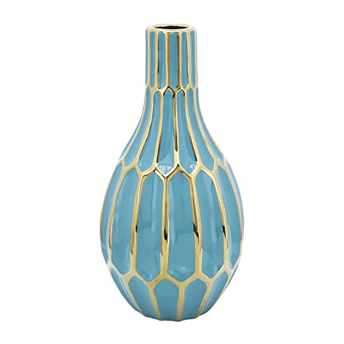 Sagebrook Home 12540-02 Ceramic Vase, Turquoise Turquoise/Teal, 6.25x6.25x12