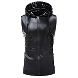 Colorful House Mens Hipster Metallic Zip Up Sleeveless Sequin Hooded Vest Men's 70s Costume T Shirt With Pocket(Black,Medium)