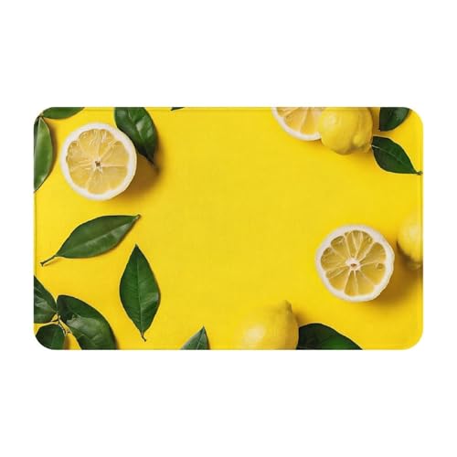 Yellow Lemon Print Living Room Bathroom Kitchen Anti Slip and Absorbent Carpet, Indoor Entrance Door Muddy Floor Mat, Ultra Soft Washable Carpet 21x31.5 Inches