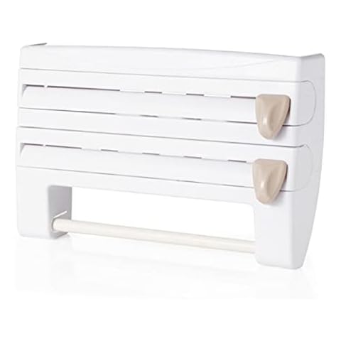 Khaki Paper Towel Holder Shelf kitchen Utensils Accessories 4 in 1 Wall-Mounted Cling Film Tin Foil Storage Rack Organizer - White Cover