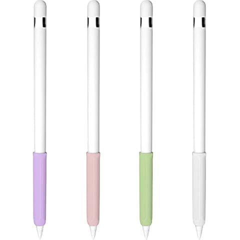 YINVA 4 PCS Grip Holder Compatible with Apple Pencil 1st Generation, Premium Silicone Ergonomic Case Cover Sleeve Accessories Compatible with iPad Pencil 1 Gen (Pink, Purple,Green,White) Cover