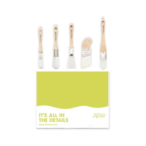 5-Piece Detail Paint Brush Set with Assorted Paint Brushes for Murals, Furniture and Home Projects, White