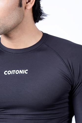 Image of COITONIC Men's Full Sleeve Compression T-Shirt - Athletic Base Layer for Gym, Sports & Fitness Training