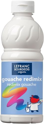 Lefranc Bourgeois Educación, Gouache líquida Redimix, témperas para niños, 500ML Blanco, Pinturas para niños y Manualidades
