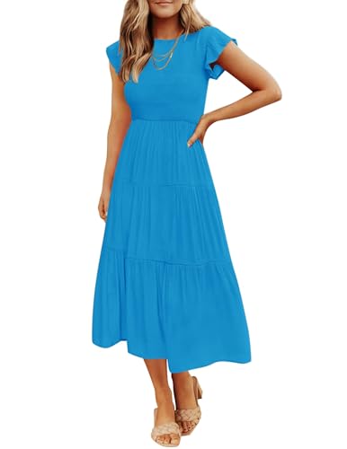 Image of ZESICA Women's 2026 Summer Casual Flutter Short Sleeve Smocked Midi Dress