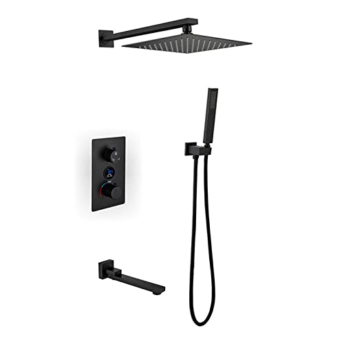 Grifo Mezclador baño, Juego Mezclador Ducha Empotrado, Cabezal Ducha Cuadrado y Juego Manguera, Juego Mezclador Ducha montado Pared