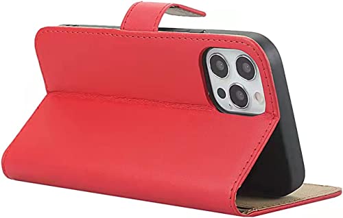 Étui à rabat en cuir véritable iPhone 13 Mini rouge antichoc - 4