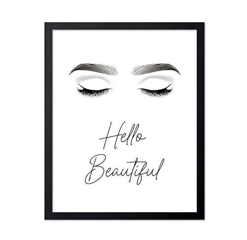 Image of Poster Master Fashion Poster - Hello Beautiful Print - Trendy Art - Modern Art - Minimal Art - Gift for Men, Women & Fashionista - Glam Decor for Dorm, Living Room or Bedroom, 16x20 Black Framed