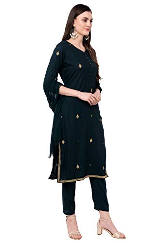 Image of Arayna Women's Embroidered Rayon Kurta Palazzo Set with Dupatta