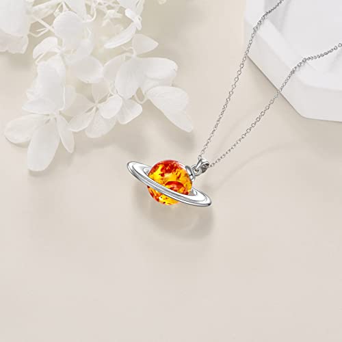 LONAGO Amber Saturn Necklace Cosmic Saturn Planet Pendant Necklace Gift for Women3