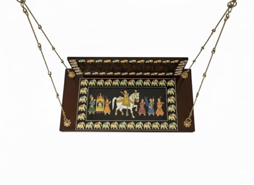 Jairi Traders Plank Wooden Swing Indoor Outdoor Teak Wood Handmade Back Support(4x2 Feet) Hand Painted with Brass Coated Accessories Jhali Work