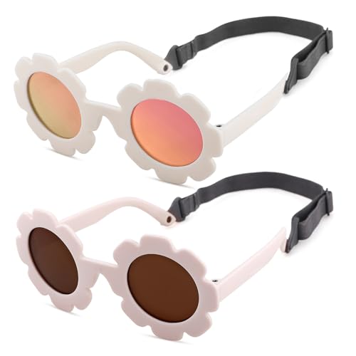 AZorb Baby Flower Sunglasses with Strap Polarized UV 400 Protection for Infant Toddler Boy Girl Age 0-24 Months
