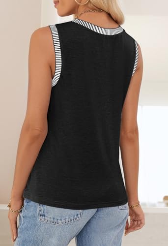 MEROKEETY Women's 2025 Summer Casual Sleeveless Tank Top Crew Neck Striped Color Block T Shirts4