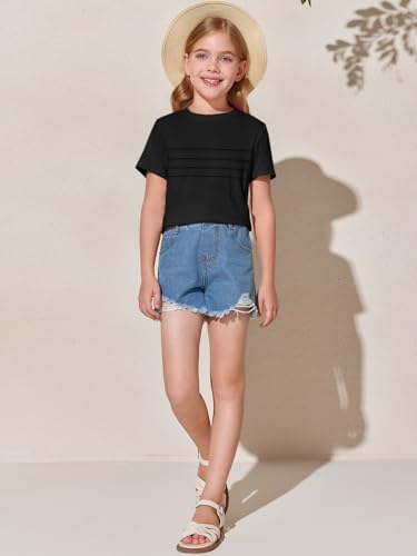 Image of Imily Bela Girls Pleated Short Sleeve T Shirts Kids Summer Crewneck Shirts Casual Tops Tees 5-14 Years