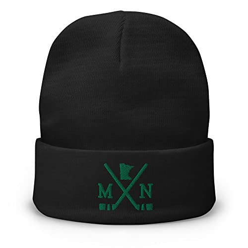Minnesota Hockey Sticks Retro MN Winter Beanie Cap Hat Black