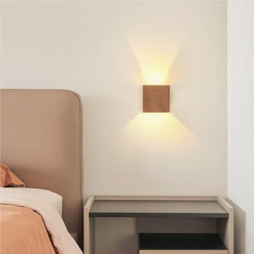 Apliques de pared de metal y madera Walnut minimalistas con luz LED blanca 2