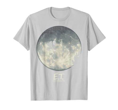 E.T. Infamous Flying Bike Scene Silhouette Logo T-Shirt, Men, Silver Grey, XX-Large