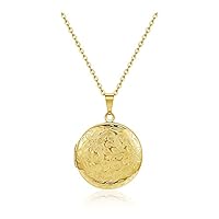 Zysta Vintage Charms Medaillon Kette für Foto Bilder, Silber Rund/Herz Anhänger zum Öffnen mit Blumen Muster Herzanhänger Amulett für Damen (Gold- Rund Anhänger)