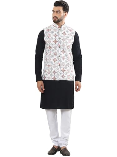 Image of SOJANYA (Since 1958 Men's Cotton Linen Maroon Kurta and White Pyjama with Mustard Cotton Nehru Jacket