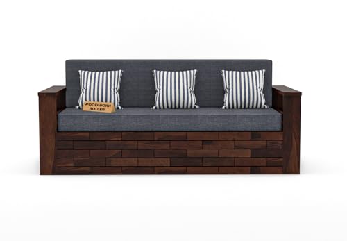 Image of Solid Sheesham Wooden Sofa Cums Bed with Mattresses for Living Room|Rosewood 3-Person Sofa Cums Bed for Bedroom Without Pillow (I-Walnut Finish)