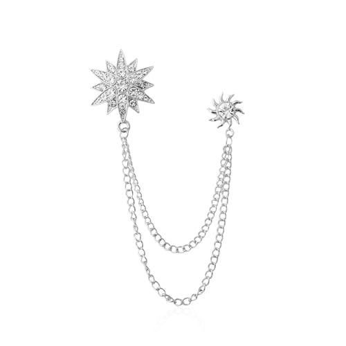 Image of Rhinestone Star Brooch Pin for Women Men Dainty Gold Plated Crystal CZ Snowflake Tassel Exquisite Lapel Pins Dress Suit Bouquet Accessories Jewelry