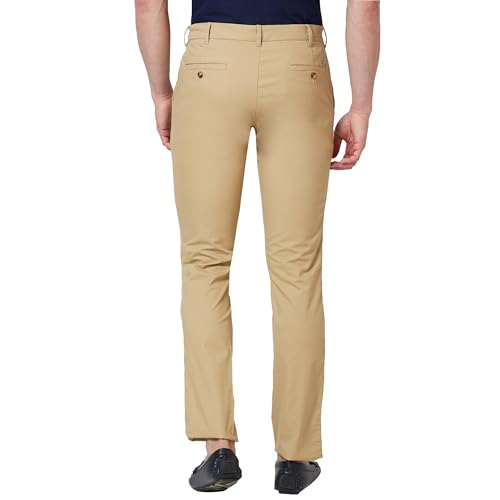 Image of Colorplus Men's Cotton Blend Solid Piece Dyed Pattern Contemporary Fit Flat Front Casual Trouser