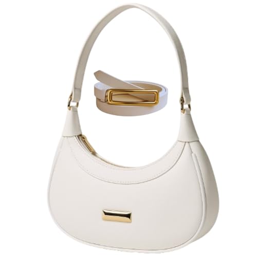 Kit de Bolsa e Cinto Feminina Elegante, Alça Única, Design Meia-lua, Bloguerinha, Modinha (Branca)